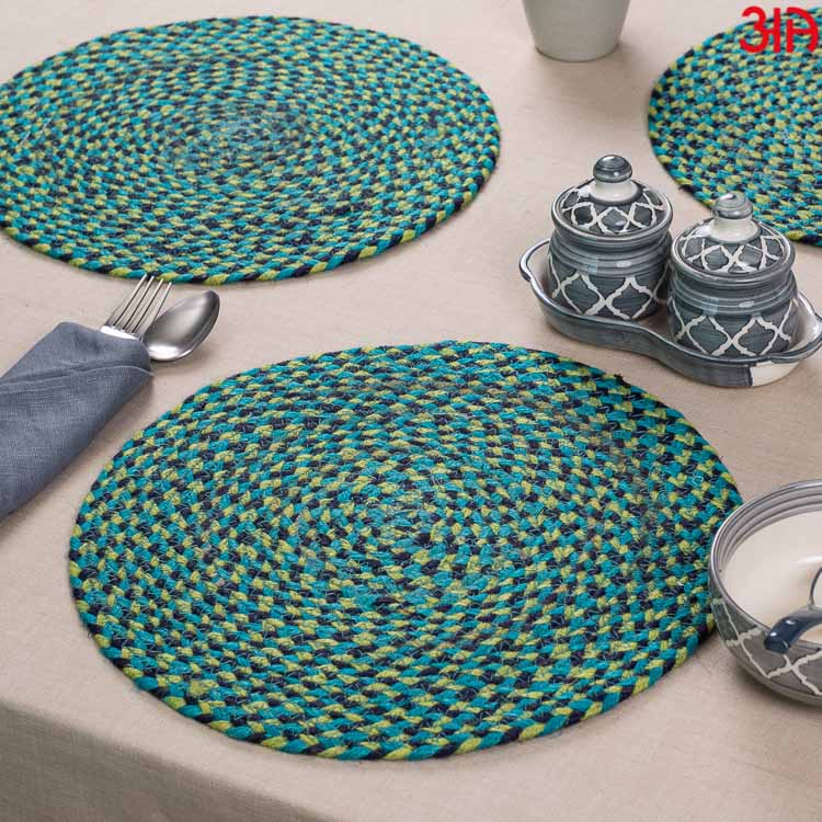 mix cotton round table mat green