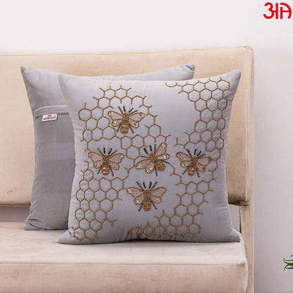 grey bee design cushion