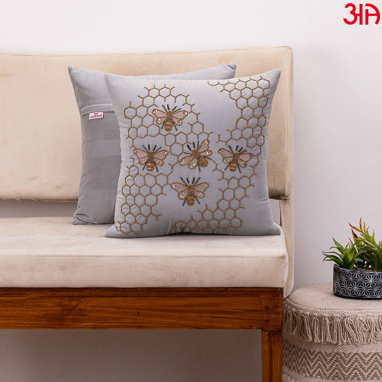 grey bee design cushion2