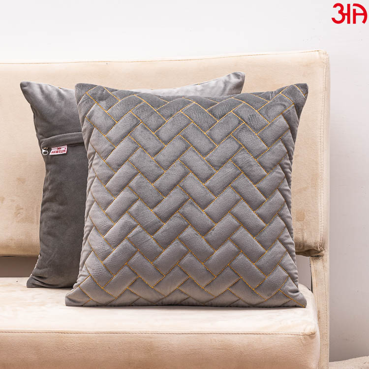 grey zig zag quilted zari cushion covers