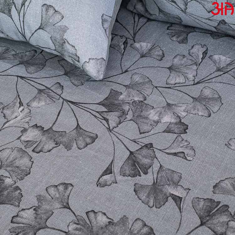 grey floral cotton bed cover3