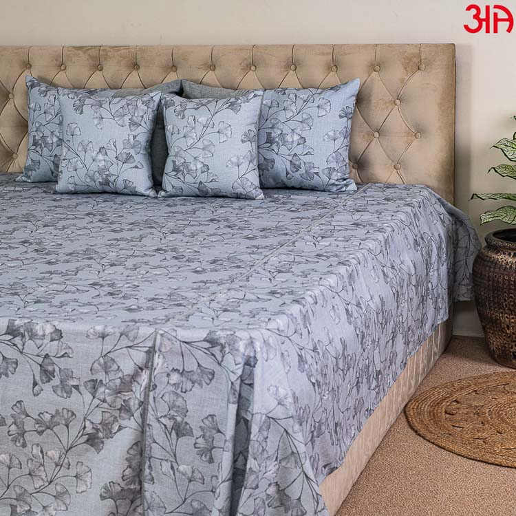 grey floral cotton bed cover4