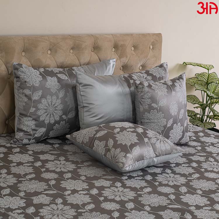 floral grey jacquard mix bed cover