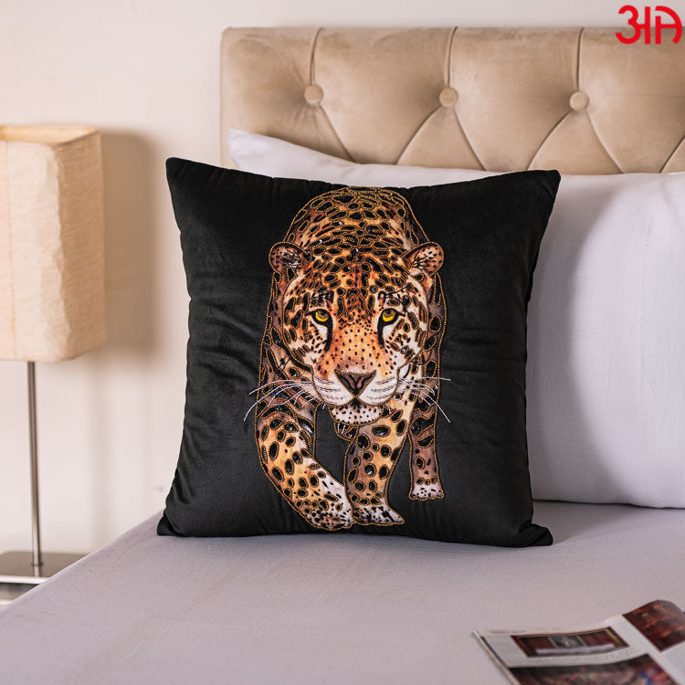 Elegant Jaguar Design Handwork Cushion Cover