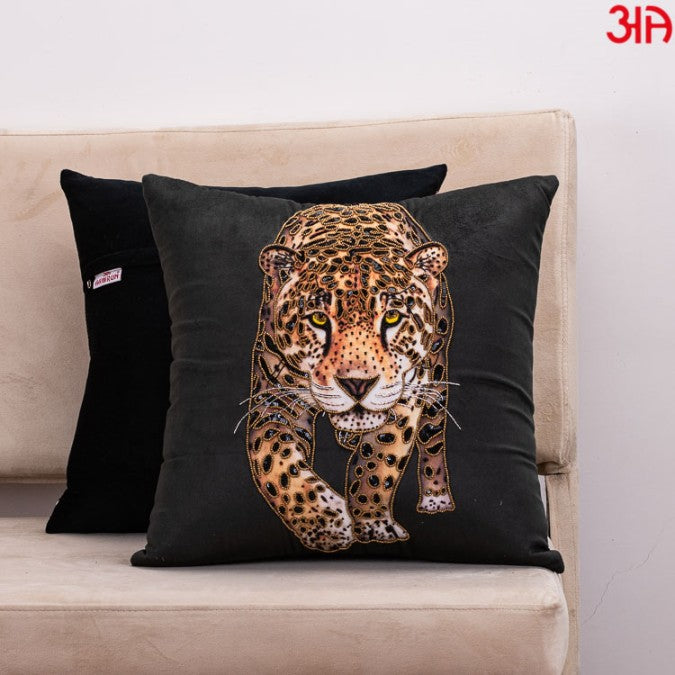 Elegant Jaguar Design Handwork Cushion Cover