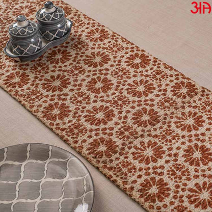 jute floral rust table runner2