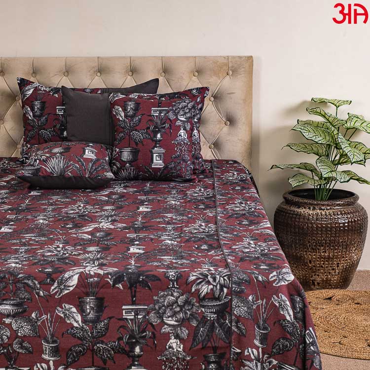 maroon black cotton bed cover