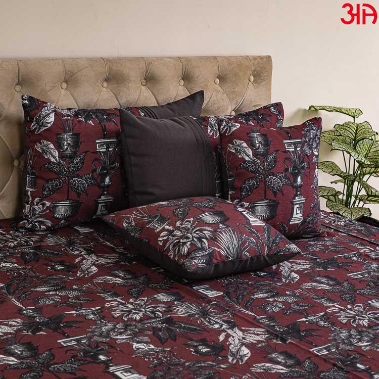 maroon black cotton bed cover2