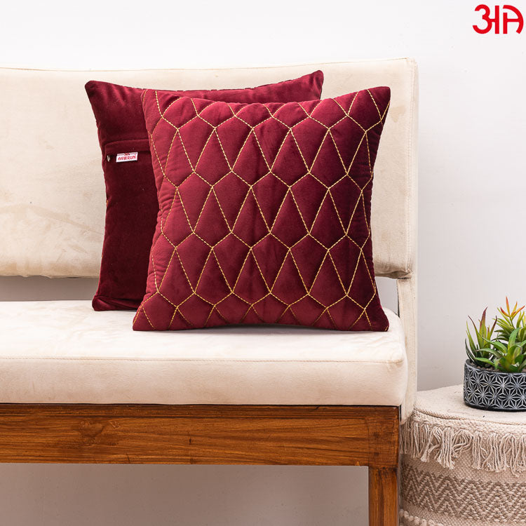 Premium Zari Diamond Cut Velvet Cushion Cover