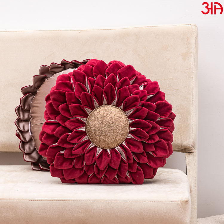 maroon sunflower round cushion