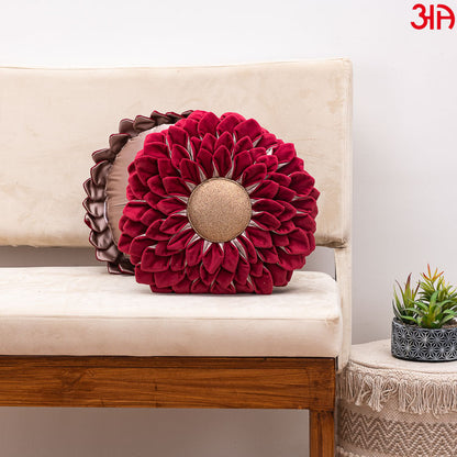 maroon sunflower round cushion2