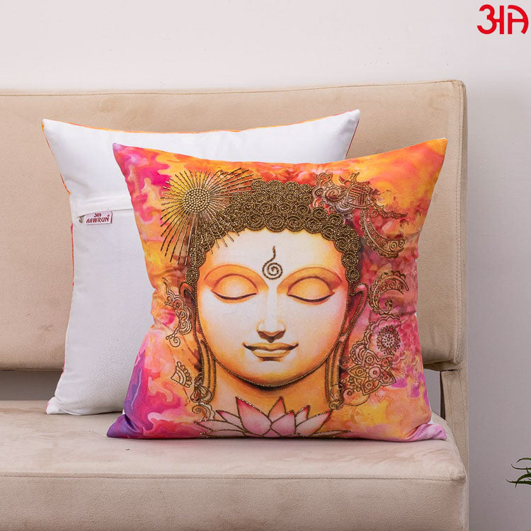 orange buddha design cushion