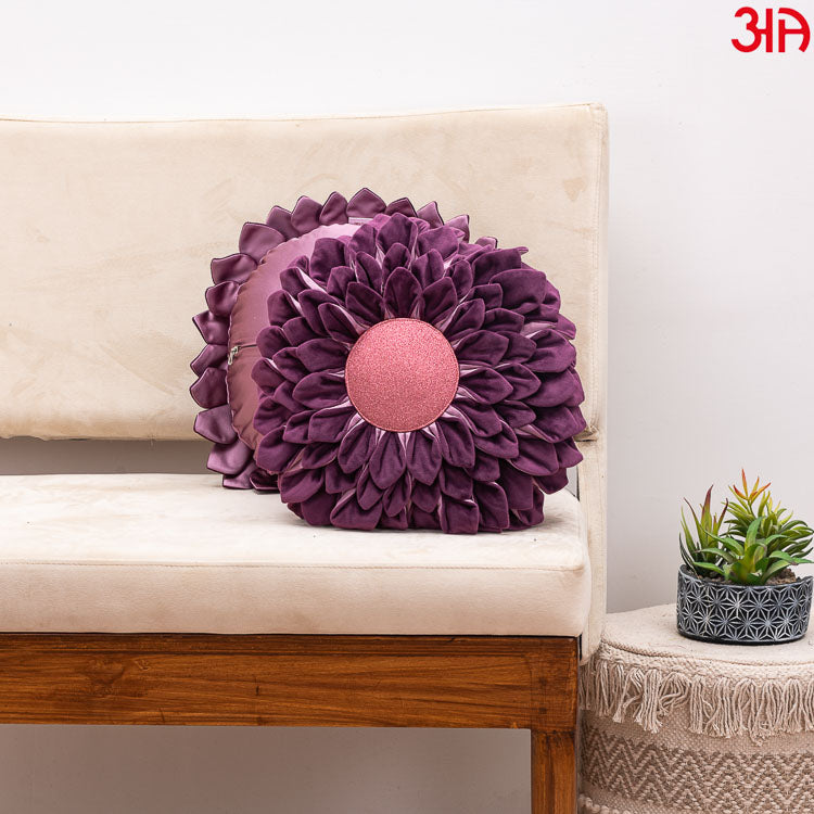 plum sunflower round cushion2