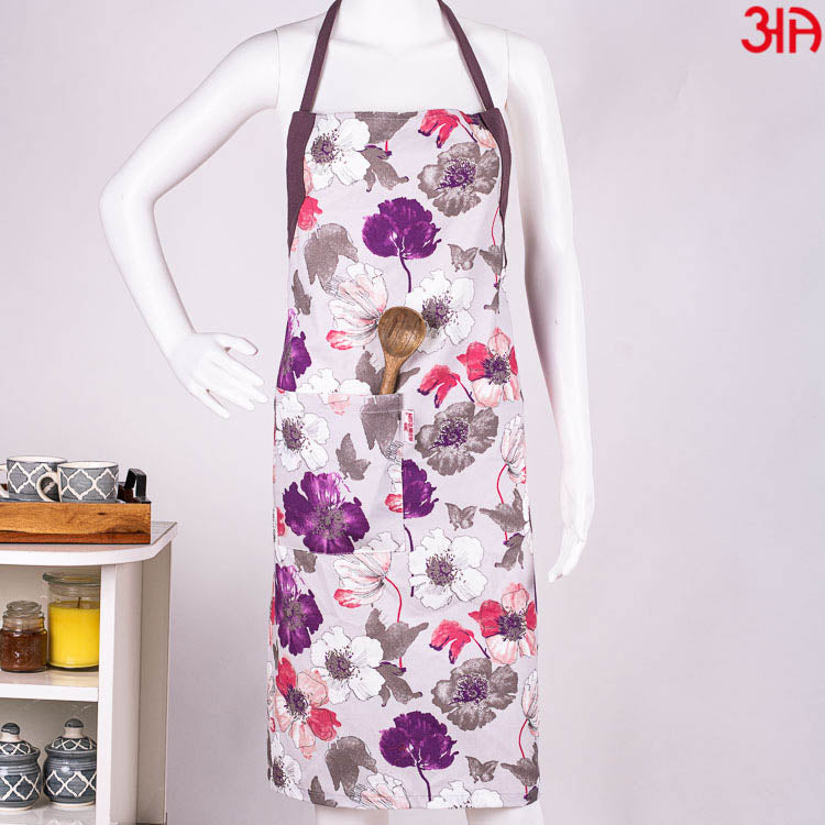 purple floral printed apron