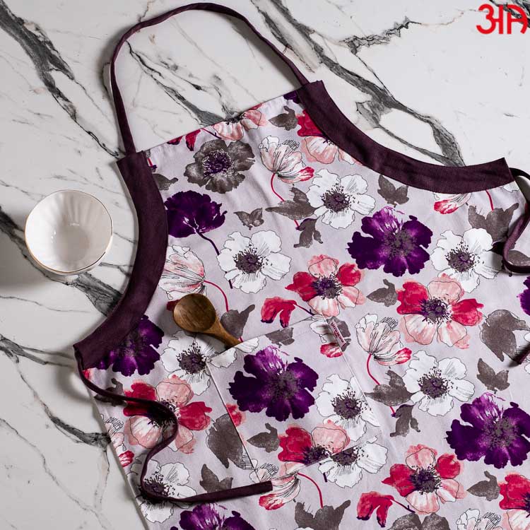 purple floral printed apron6