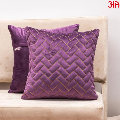 purple zig zag quilted zari cushion covers