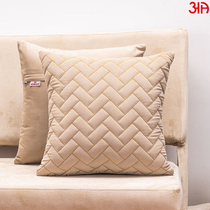 beige zig zag quilted zari cushion covers