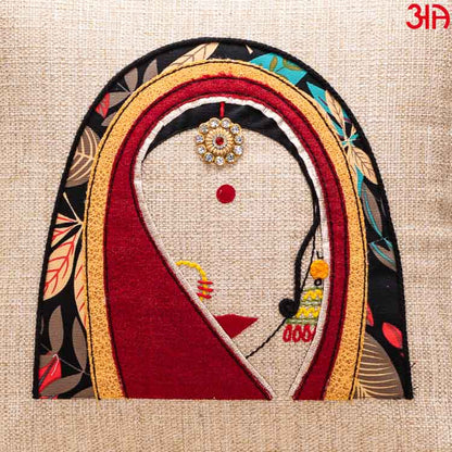 beige rajasthani women cushion cover3