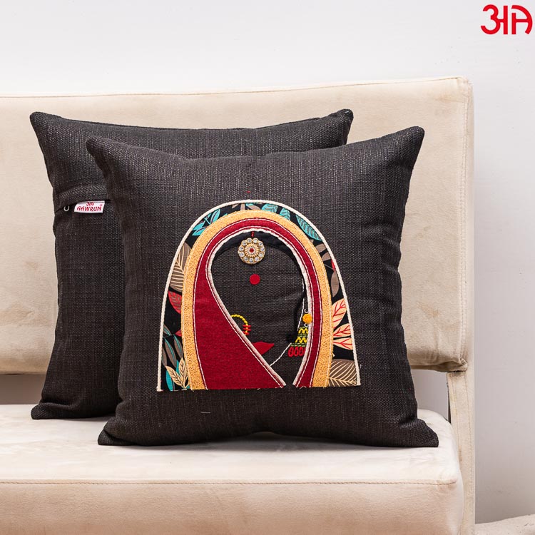 black rajasthani women cushion cover