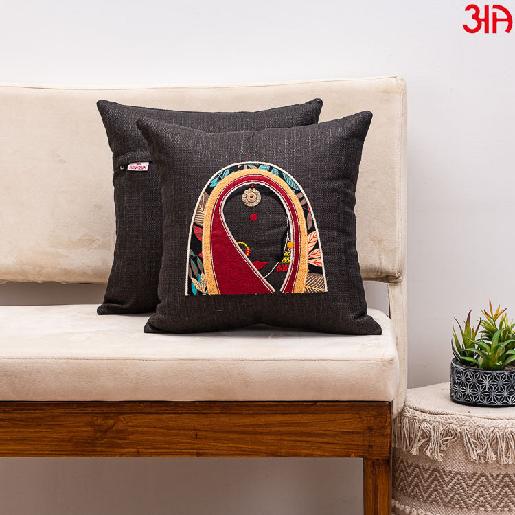 black rajasthani women cushion cover2