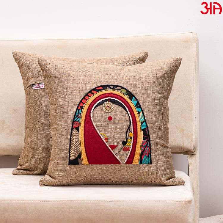 brown rajasthani women cushion cover