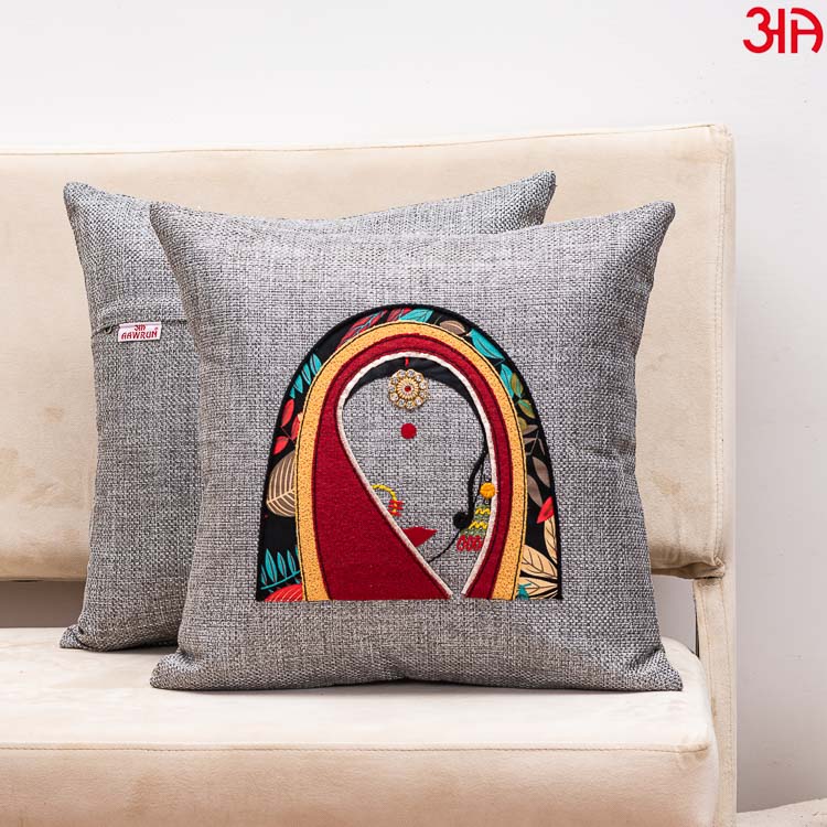 grey rajasthani women cushion cover