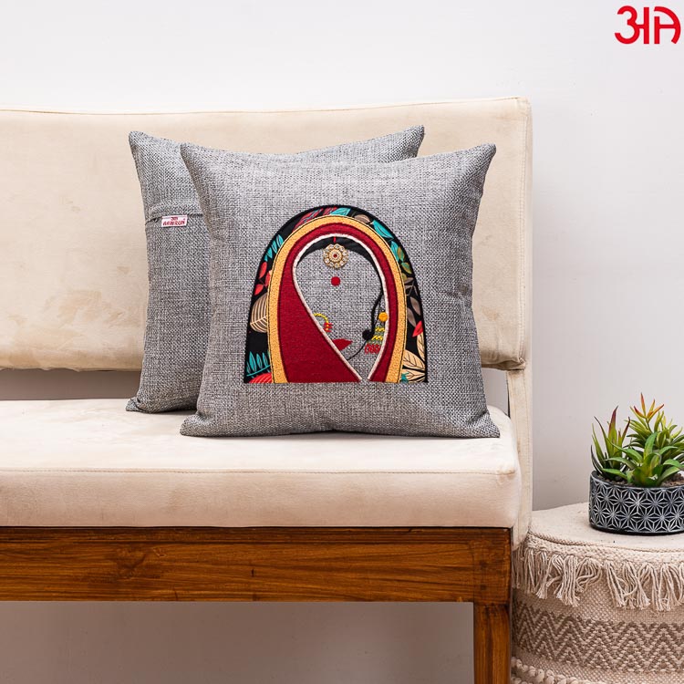 grey rajasthani women cushion cover2