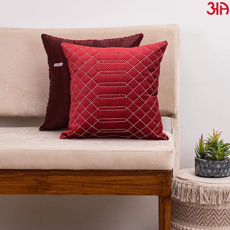 red textured crochet cushion cover2