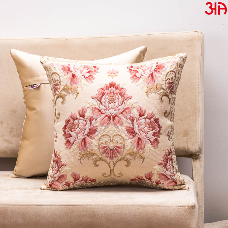 beige jacquard rose cushions