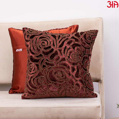 burnout velvet rose embellished cushion cover rust