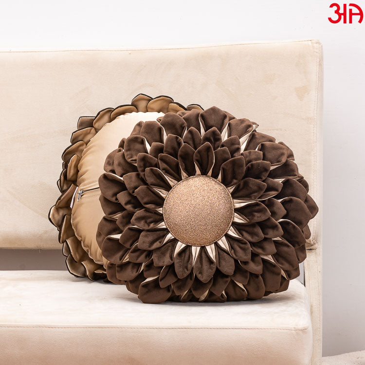 brown sunflower round cushion