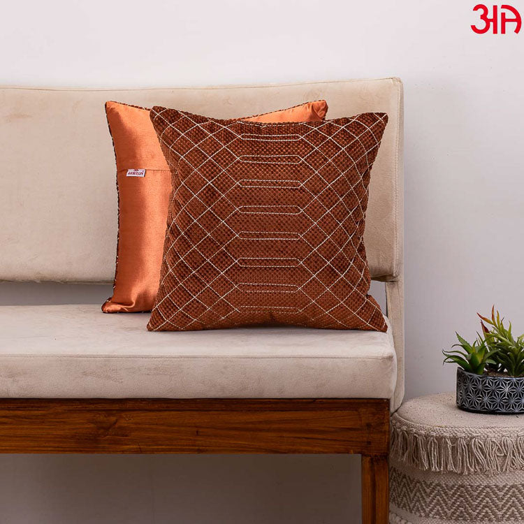 rust textured crochet cushion cover2