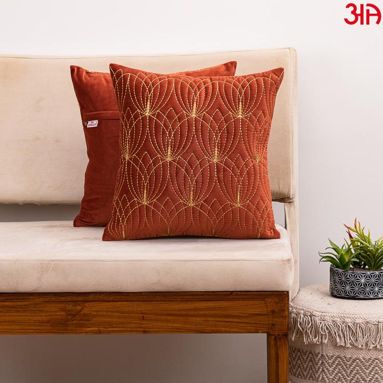 Rust Lotus Zari Cushions2