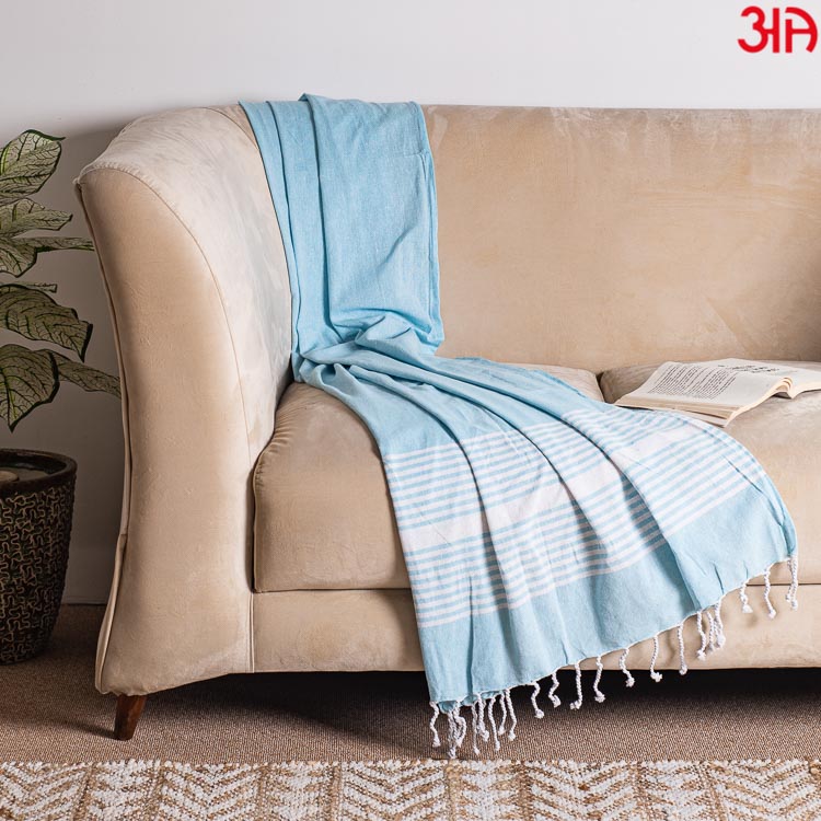 sky blue cotton throw for sofa