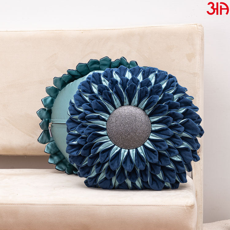 navy sunflower round cushion