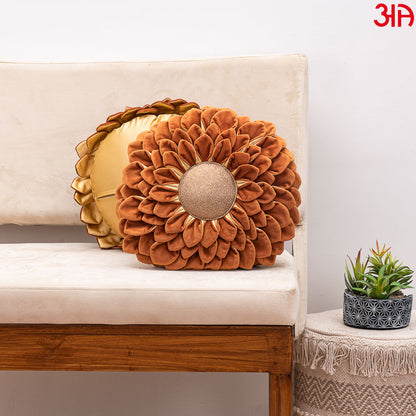 rust sunflower round cushion2