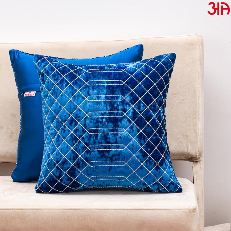 blue crochet textured cushion