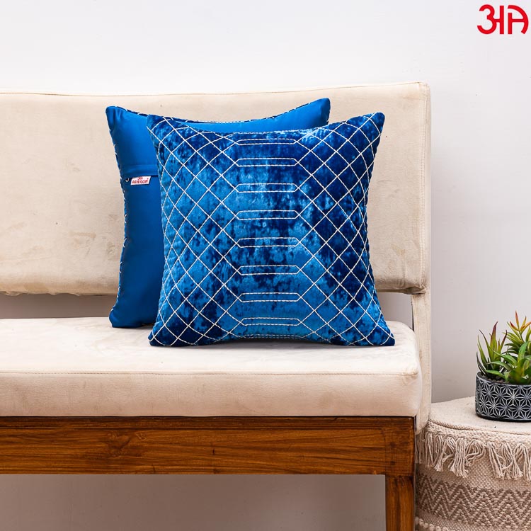 blue crochet textured cushion2