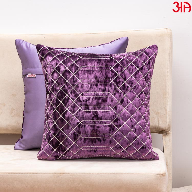 purple crochet textured cushion