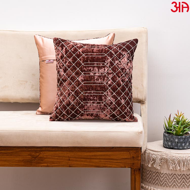 rust crochet textured cushion2