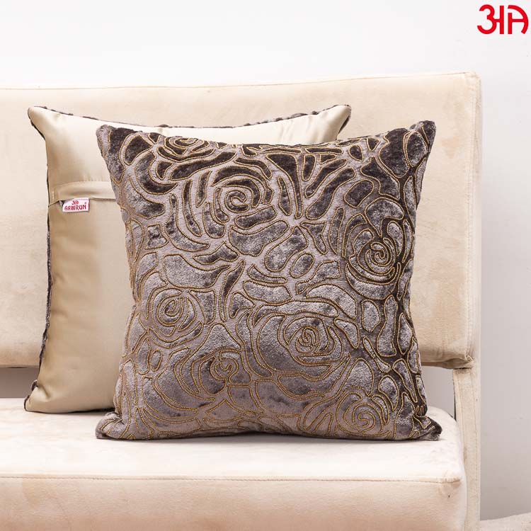 burnout velvet rose embellished cushion cover charcoal