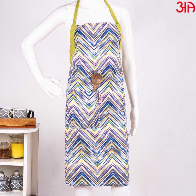 blue wave zig zag pattern cotton apron