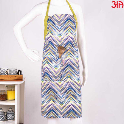 blue wave zig zag pattern cotton apron