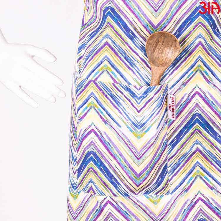 blue wave zig zag pattern cotton apron2