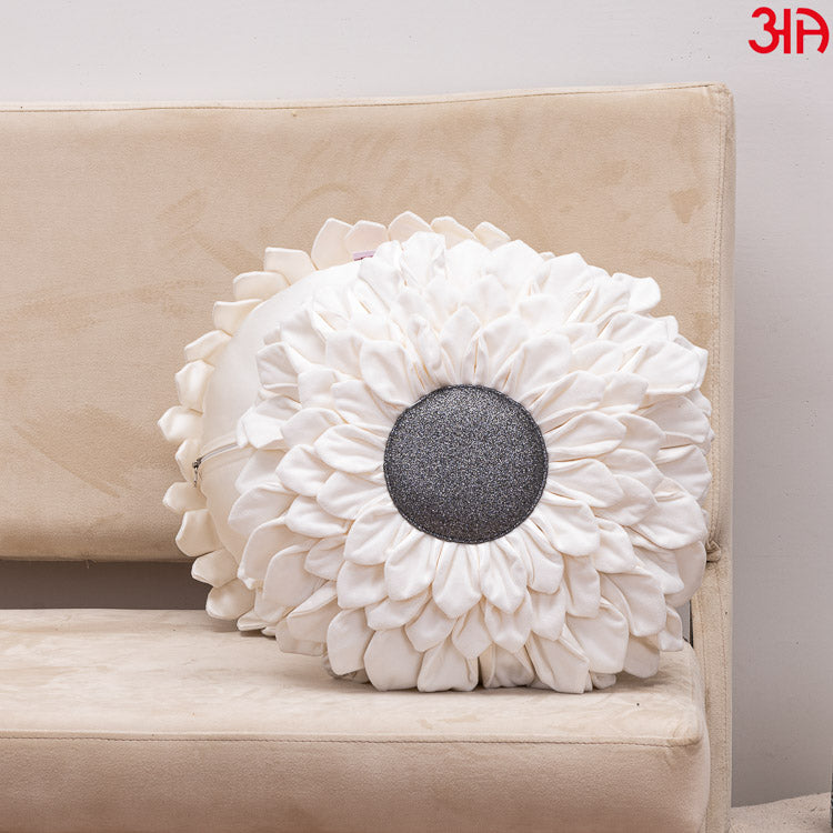 white sunflower round cushion