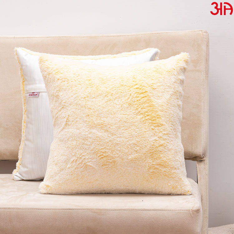 brown fur cushion cover yellow