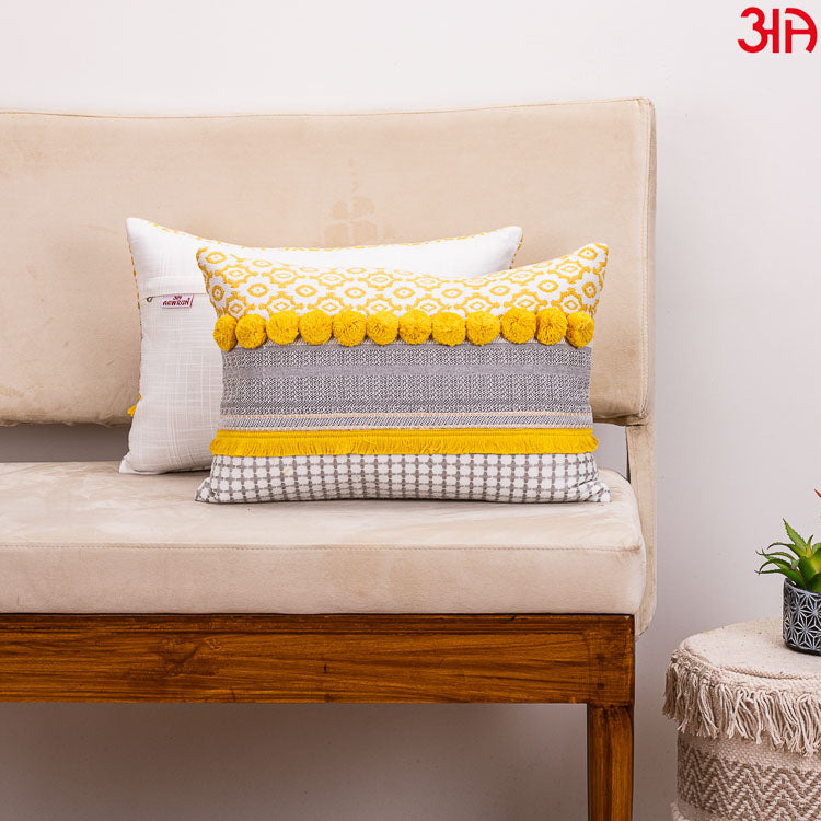 yellow pompom cushion 12x18_2