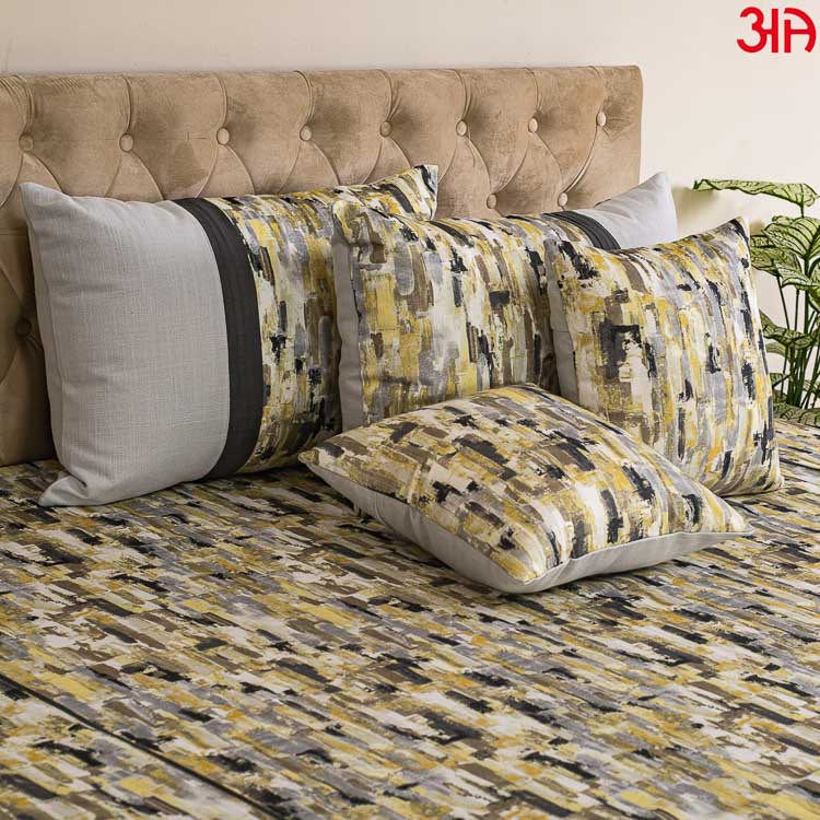 yellow printed cotton bed cover2