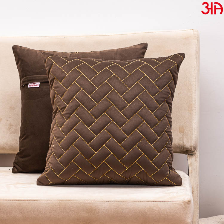 brown zig zag quilted zari cushion covers