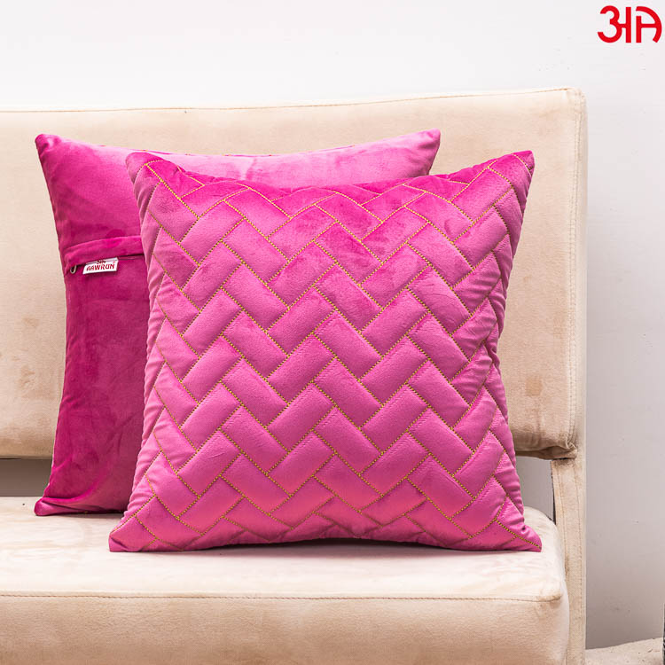 pink zig zag quilted zari cushion covers